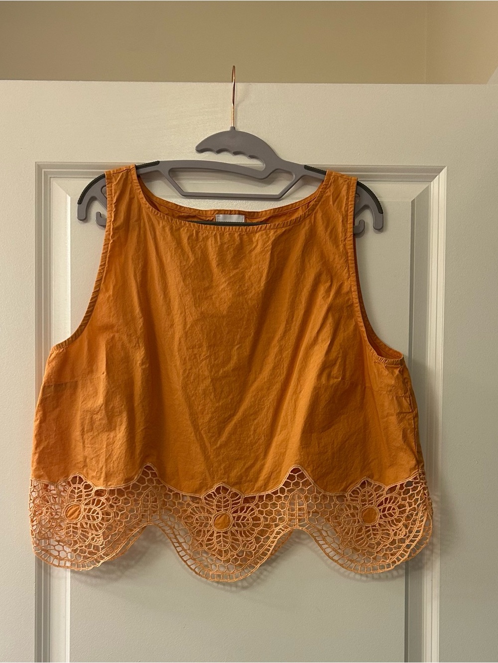 MISA Los Angeles Nola Top: Sleeveless Orange Crochet-Hem Women's Top